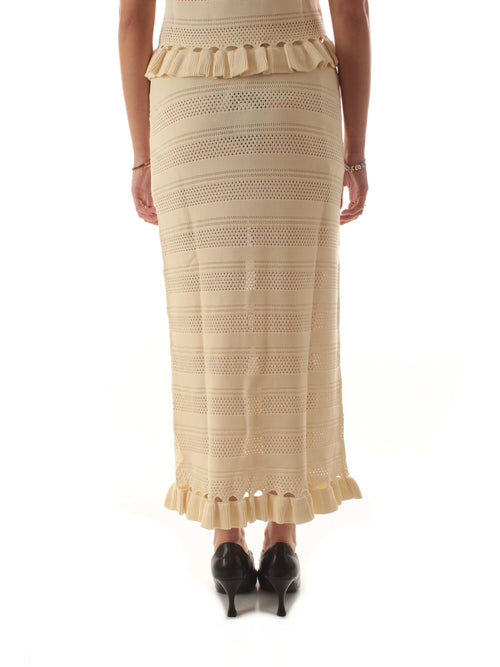 Twinset gonna longuette in maglia con volant da donna madreperla