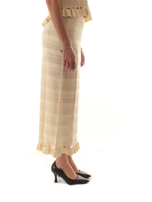 Twinset gonna longuette in maglia con volant da donna madreperla