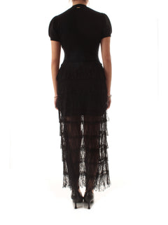 Twinset abito lungo in maglia e pizzo plumetis nero da donna