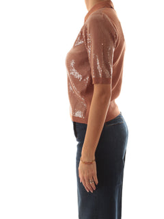 Twinset polo con paillettes da donna mocha mousse