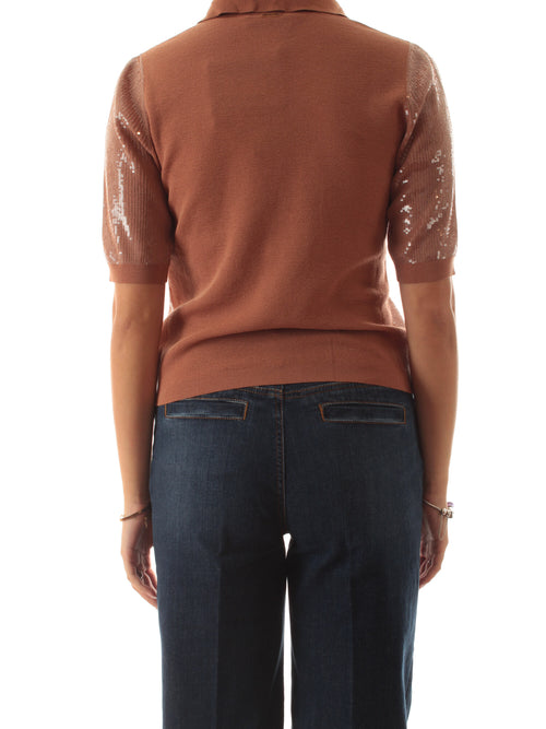 Twinset polo con paillettes da donna mocha mousse