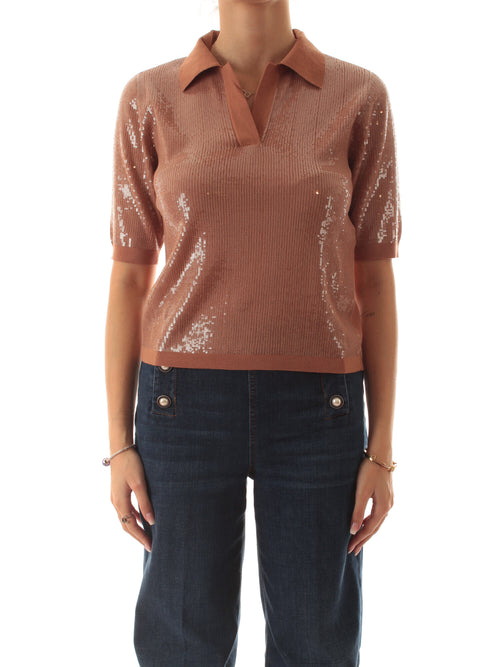 Twinset polo con paillettes da donna mocha mousse