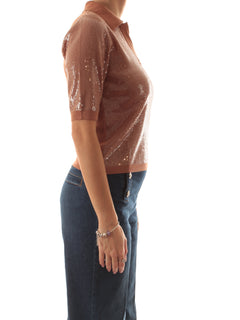 Twinset polo con paillettes da donna mocha mousse