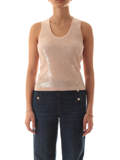 Twinset top in paillettes da donna sabbia rosa