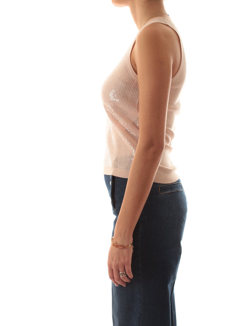 Twinset top in paillettes da donna sabbia rosa