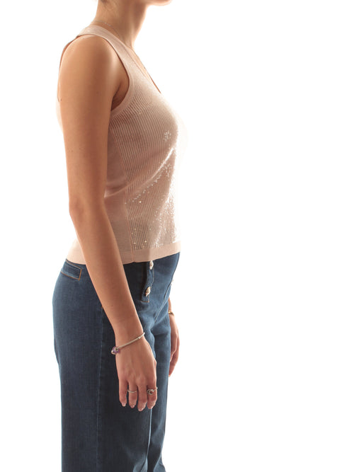 Twinset top in paillettes da donna sabbia rosa