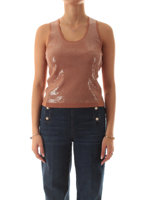 Twinset top in paillettes da donna mocha mousse