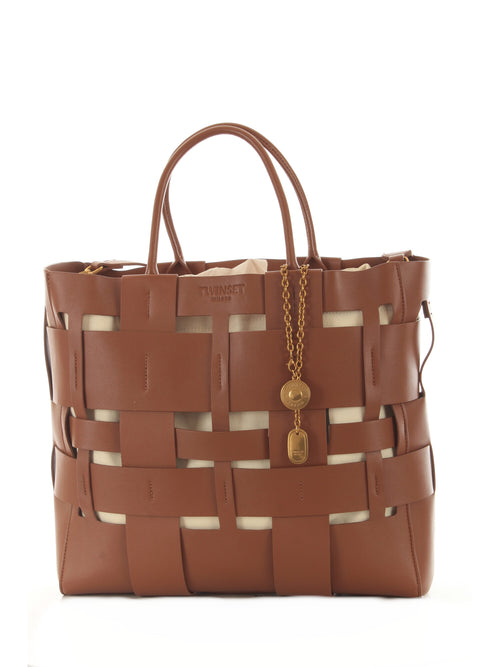 Twinset tote bag in similpelle da donna cuoio