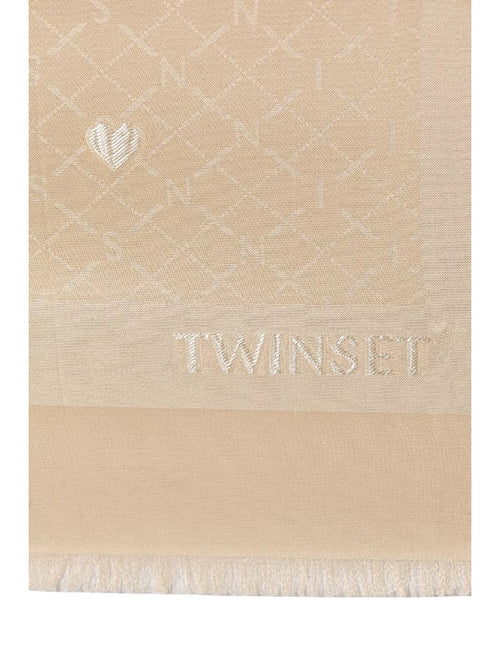 Twinset kefiah con logo jacquard da donna delicate sand