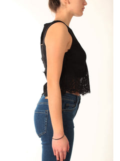 Twinset top in lino con pizzo  da donna nero