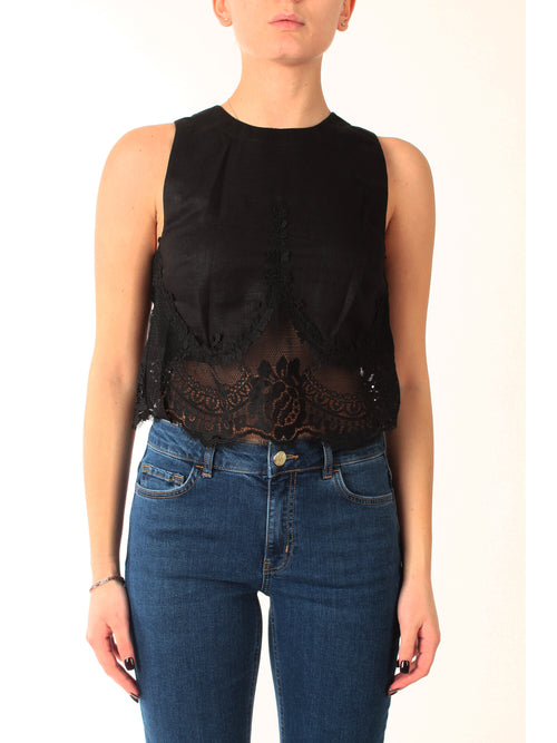 Twinset top in lino con pizzo  da donna nero