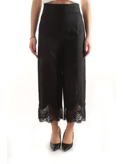 Twinset pantaloni cropped in lino da donna nero