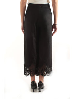 Twinset pantaloni cropped in lino da donna nero