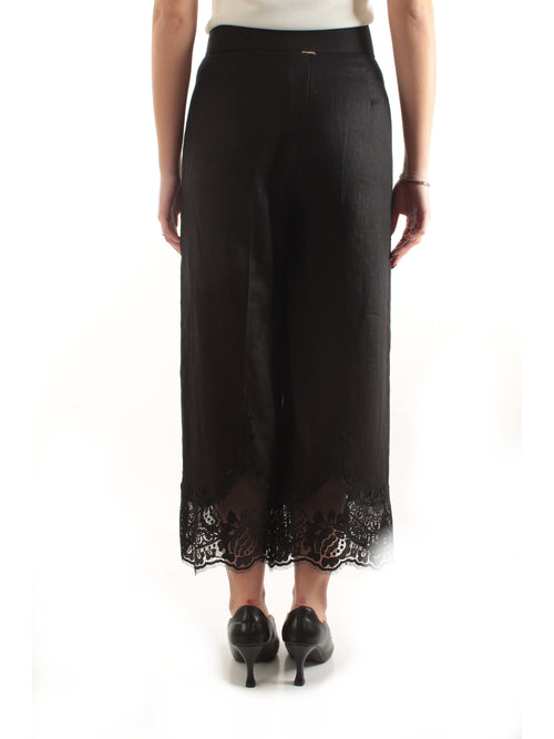 Twinset pantaloni cropped in lino da donna nero
