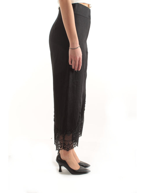 Twinset pantaloni cropped in lino da donna nero