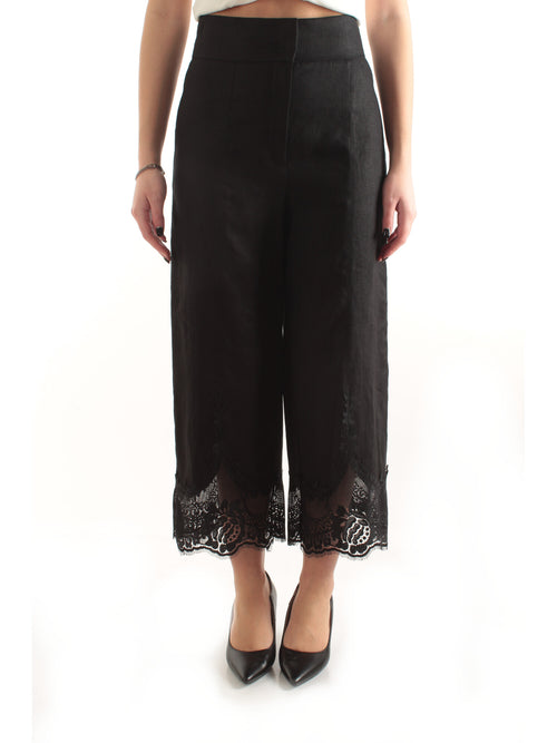 Twinset pantaloni cropped in lino da donna nero