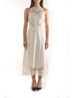 Twinset abito lungo in misto lino con ricami da donna bianco ottico