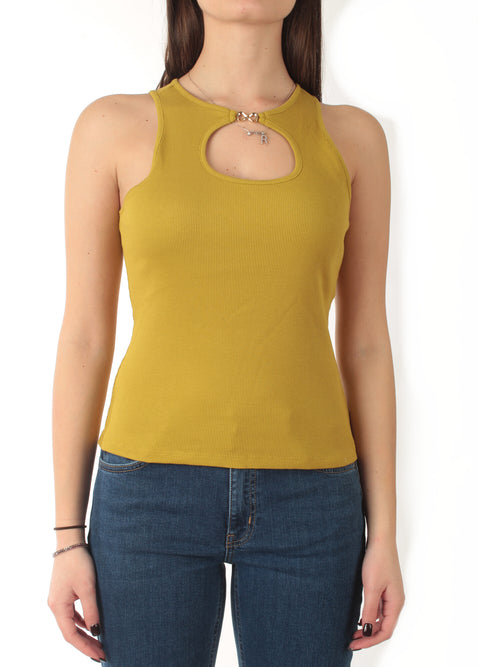 Twinset top a costine con logo da donna avocado oil