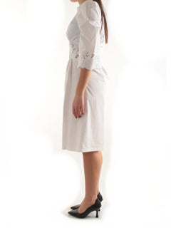 Twinset abito lungo in misto lino con ricami da donna bianco ottico