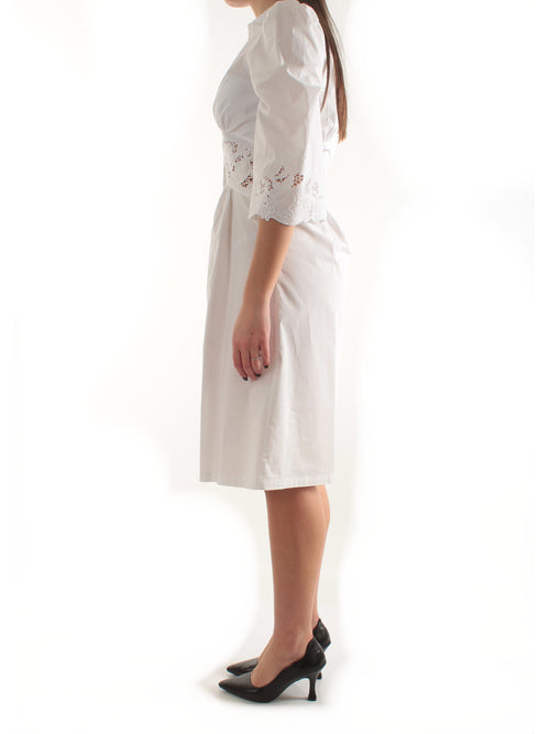 Twinset abito lungo in misto lino con ricami da donna bianco ottico