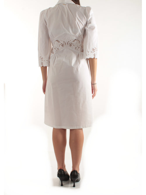 Twinset abito lungo in misto lino con ricami da donna bianco ottico