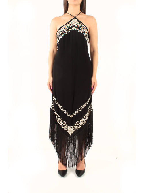 Twinset abito lungo con ricamo floreale da donna nero/madreperla