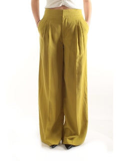 Twinset pantaloni ampi in misto lino da donna avocado oil