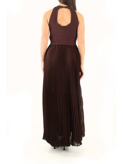 Twinset Abito lungo in maglia e georgette plissé da donna coffee liqueur