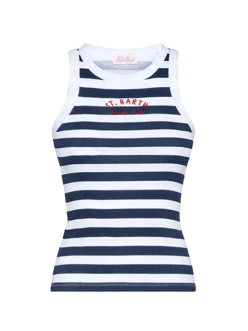 MC2 Saint barth Ada canotta in cotone a costine da donna bianco/blu