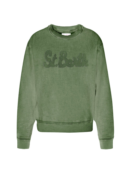 MC2 Saint barth STARDUST felpa in cotone logata da donna verde militare