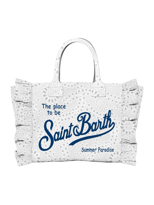 MC2 Saint barth borsa vanity mini volant in cotone sangallo da donna bianco