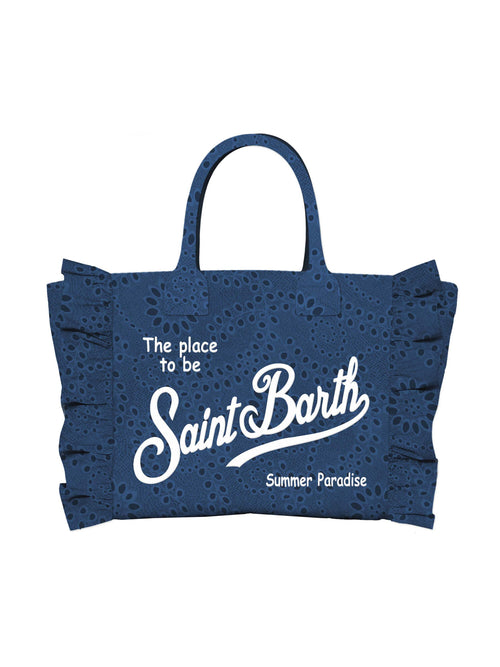Mc2 Saint barth borsa vanity mini volant in cotone sangallo blu