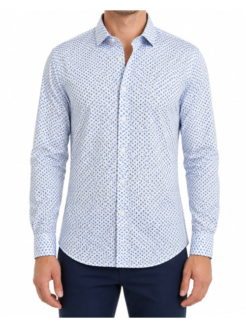 Fedeli camicia fantasia da uomo bianca/azzurra