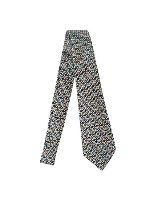 Kiton cravatta 7 pieghe in seta stampata da uomo bianco/nero