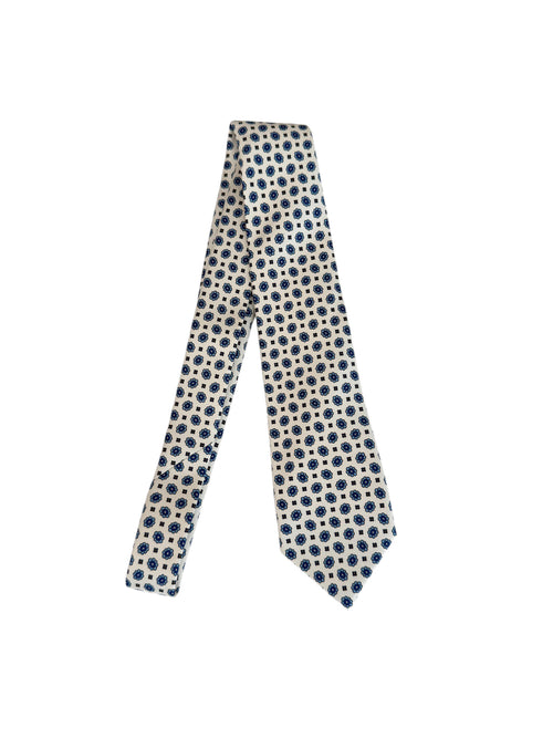 Kiton cravatta 7 pieghe in seta stampata da uomo bianco