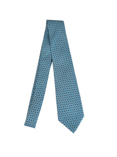 Kiton cravatta 7 pieghe in seta stampata da uomo azzurro