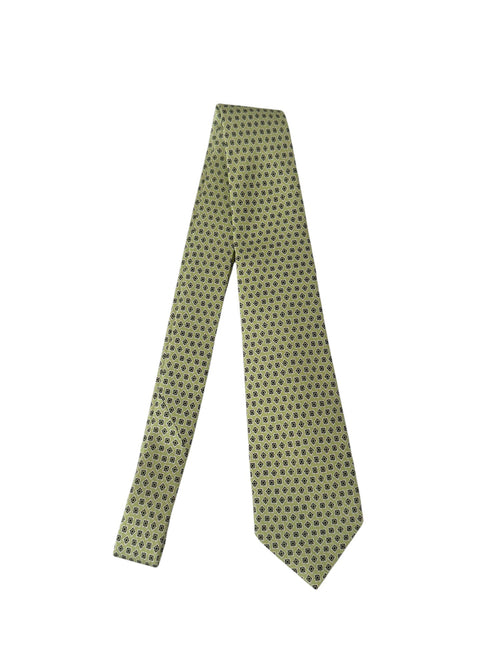 Kiton cravatta 7 pieghe in seta stampata da uomo verde
