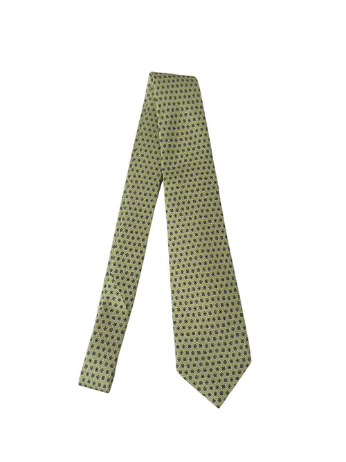Kiton cravatta 7 pieghe in seta stampata da uomo verde