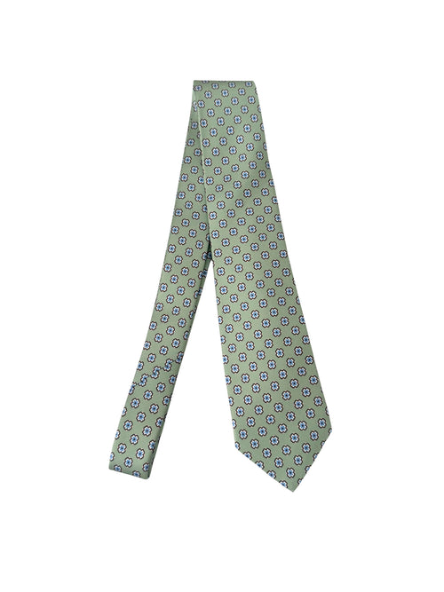 Kiton cravatta 7 pieghe in seta stampata da uomo verde