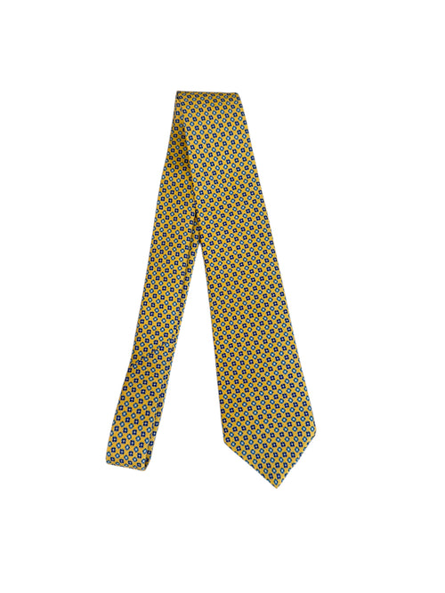 Kiton cravatta 7 pieghe in seta stampata da uomo giallo