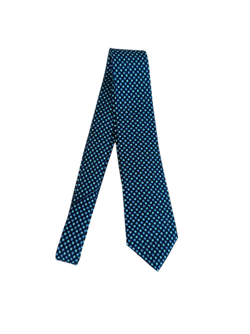 Kiton cravatta 7 pieghe in seta stampata da uomo blu