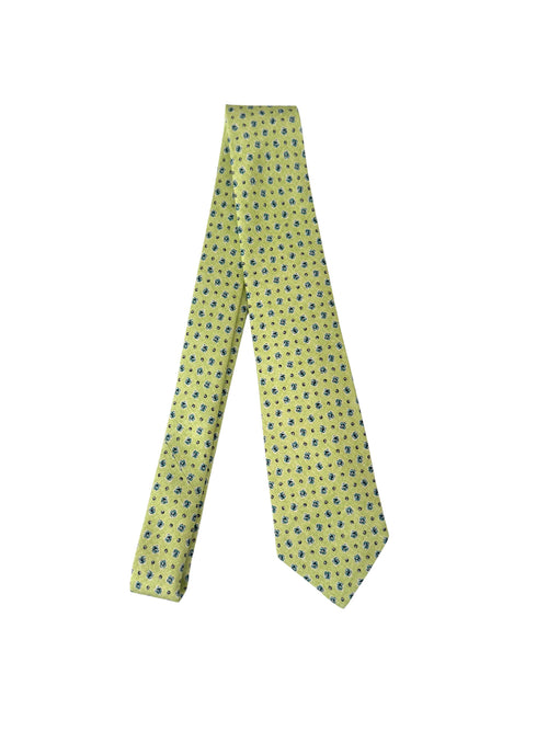 Kiton cravatta 7 pieghe in seta stampata da uomo verde