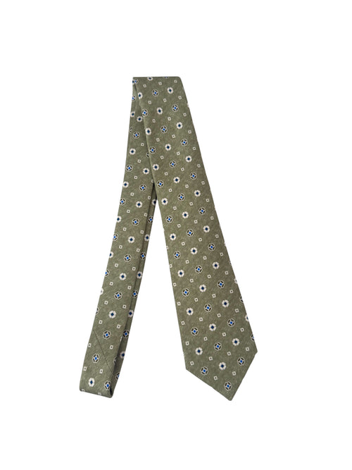 Kiton cravatta 7 pieghe in seta stampata da uomo verde
