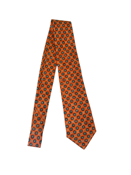 Kiton cravatta 7 pieghe in seta stampata da uomo arancione