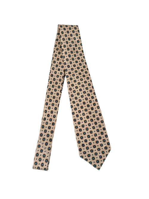 Kiton cravatta 7 pieghe in seta stampata da uomo sabbia