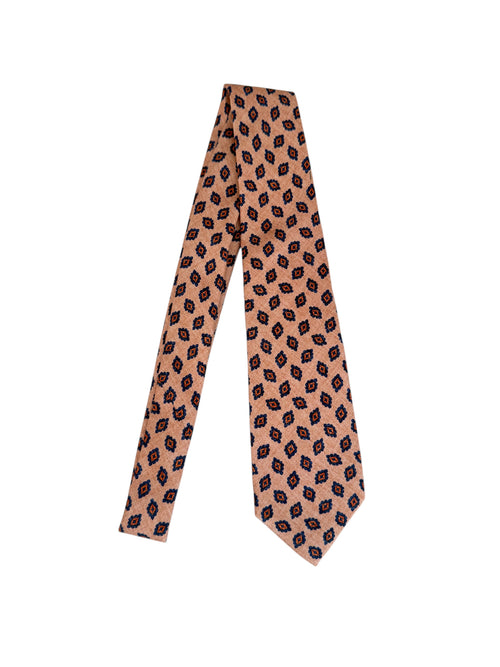 Kiton cravatta 7 pieghe in seta stampata da uomo salmone