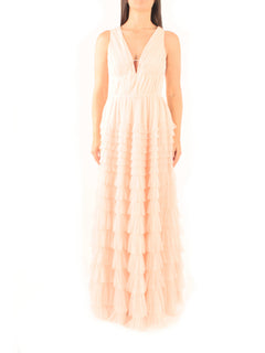 Twinset abito lungo in tulle plissè da donna rosa