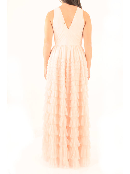 Twinset abito lungo in tulle plissè da donna rosa