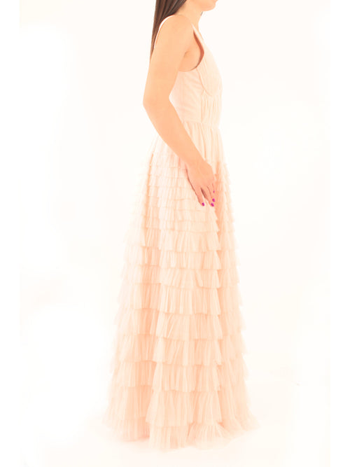 Twinset abito lungo in tulle plissè da donna rosa