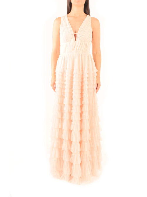 Twinset abito lungo in tulle plissè da donna rosa